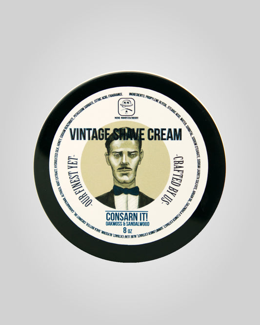 Vintage Shave Cream by Mini Moustachery. Oakmoss & Sandalwood scent. 8oz net weight.