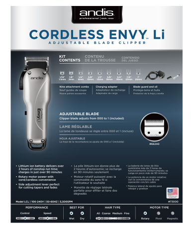 Andis Cordless Envy Li Adjustable Blade Clipper