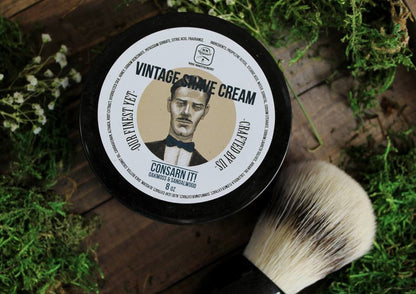 Vintage Shave Cream by Mini Moustachery. Oakmoss & Sandalwood scent. 8oz net weight.
