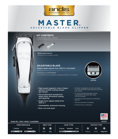  Andis Master Hair Adjustable Blade Clipper, with a