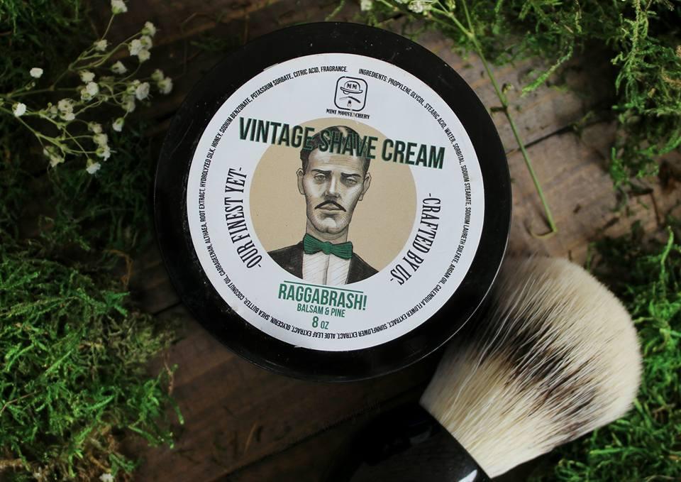 Vintage Shave Cream by Mini Moustachery. Balsam & Pine scent. 8oz net weight.