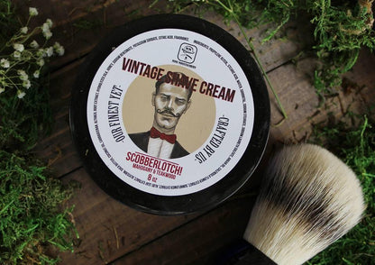 Vintage Shave Cream by Mini Moustachery. Mahogany & Teakwood scent. 8oz net weight.